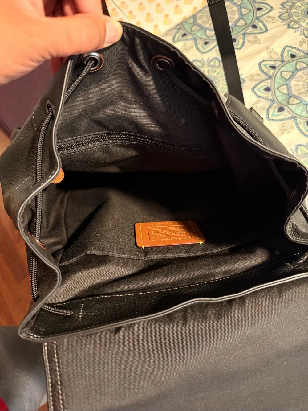 Coach Black Leather Men's Backpack with Front Pockets